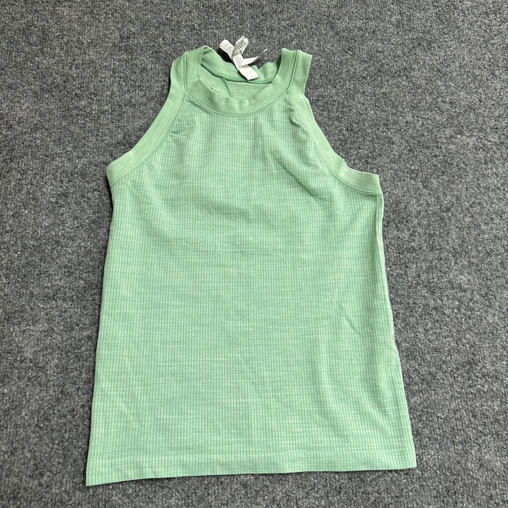 Athleta Tank Top Womens Size S Green Ribbed Aurora High Neck Racerback Yoga